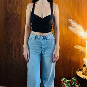 Maeve by Anthropologie Black Ruched Crop Top Maeve by Anthropologie